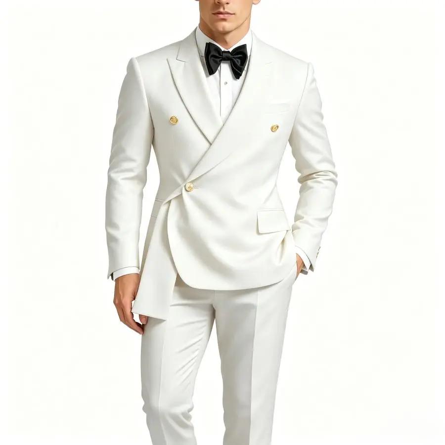 Costume de mariage homme 2 pièces croisé coupe ajustée pour le marié