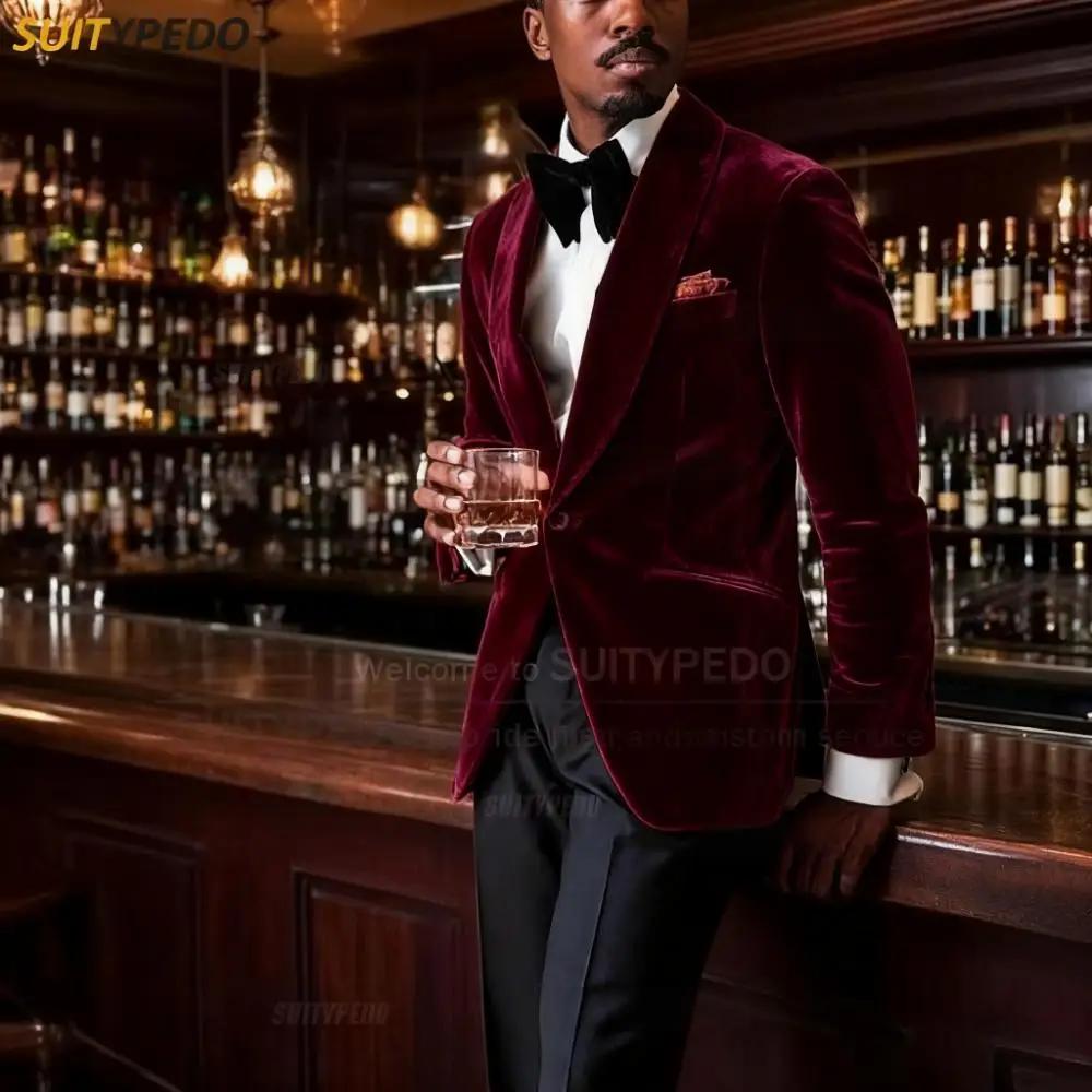Blazer de costume en velours Vintage pour Hommes