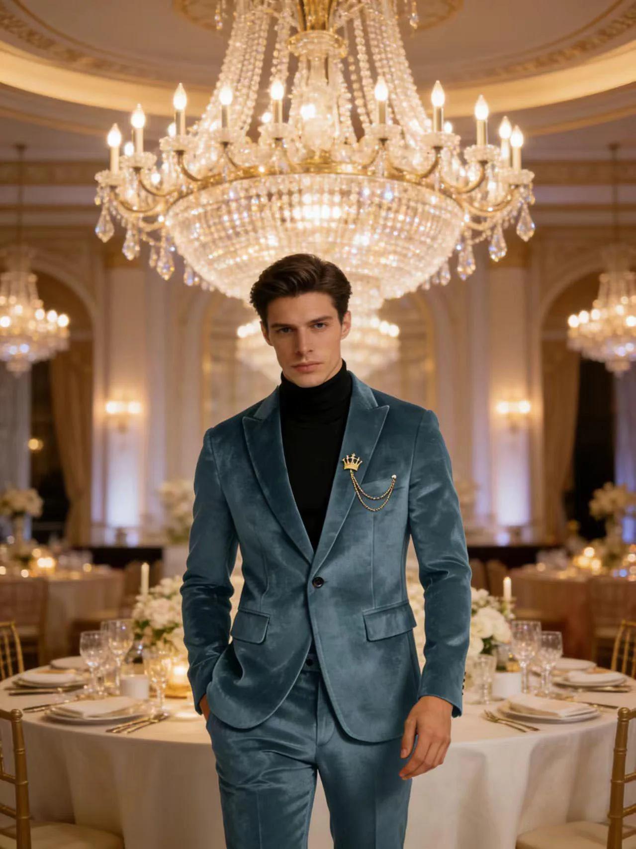 Blazer en velours vert sarcelle pour homme