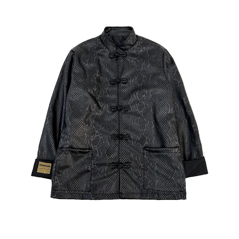 Nouveau Style Chinois Printemps Automne Veste pour Hommes Mode en peau de Serpent Jacquard Daim Velours Hanfu