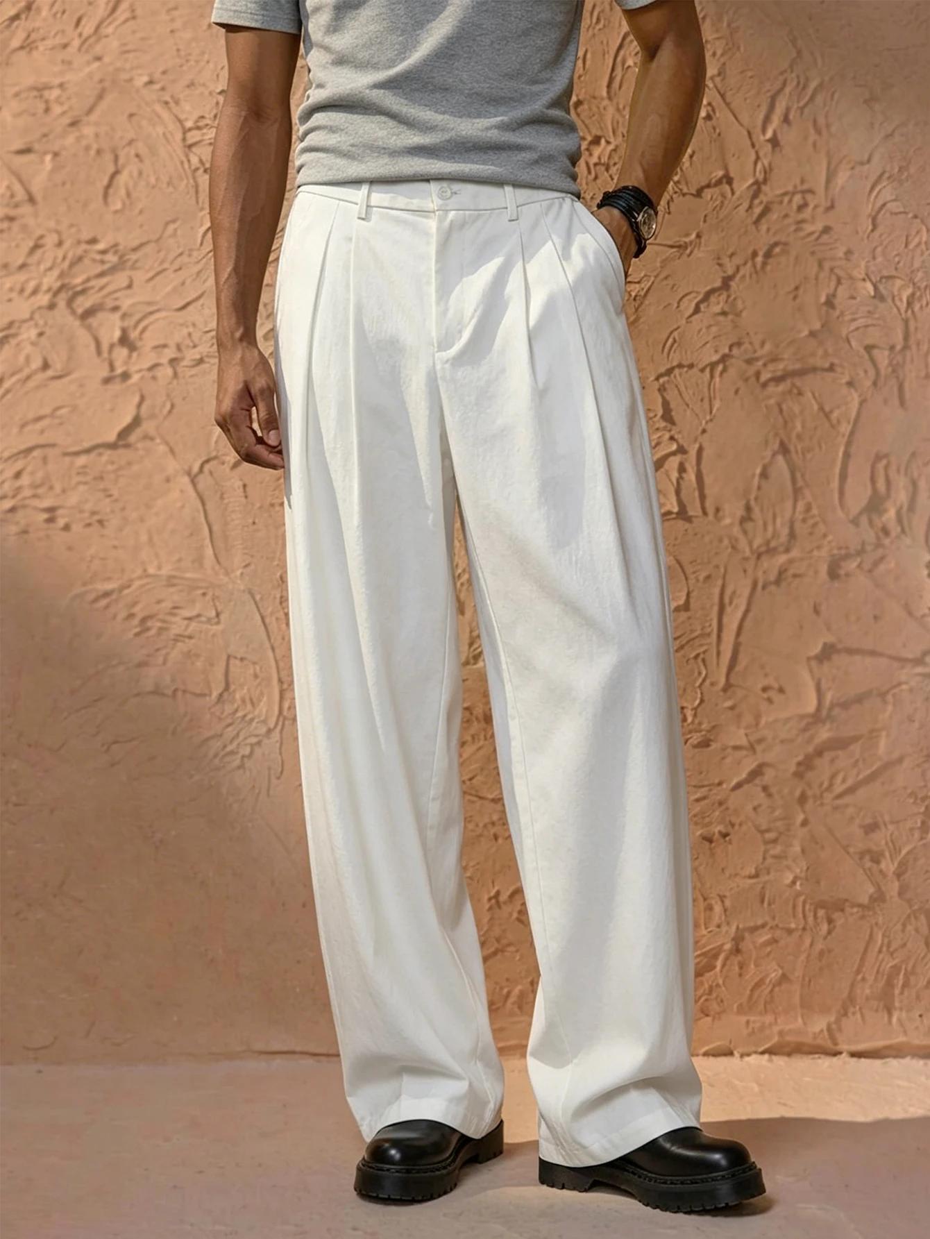 Pantalon de costume droit taille haute italien pour homme