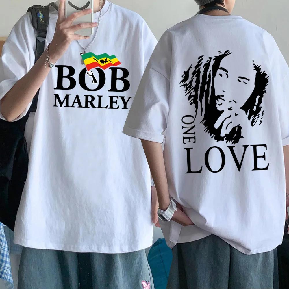 T-shirt unisexe à manches courtes et col rond Bob Marley