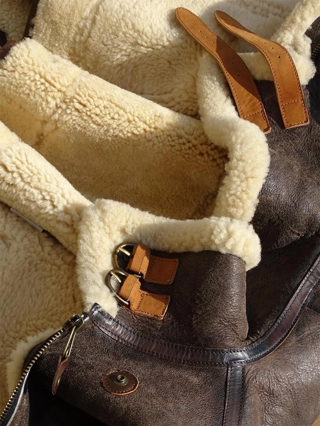 Veste d'hiver en peau de mouton marron foncé pour homme