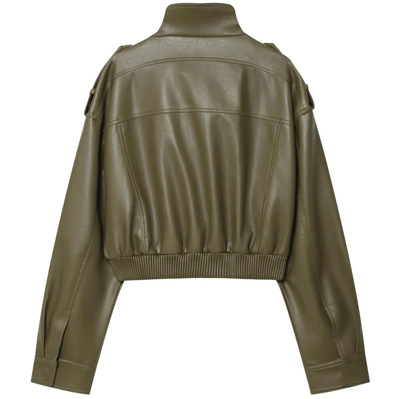Veste femme veste simili cuir vert femme Demi-saison veste d'extérieur femme automne nouveau dans manteau coupe-vent Streetwear