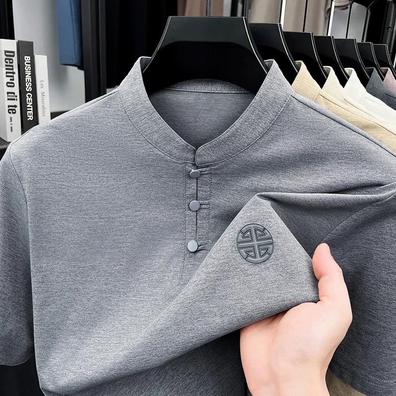 T-shirt classique pour homme à col mandarin