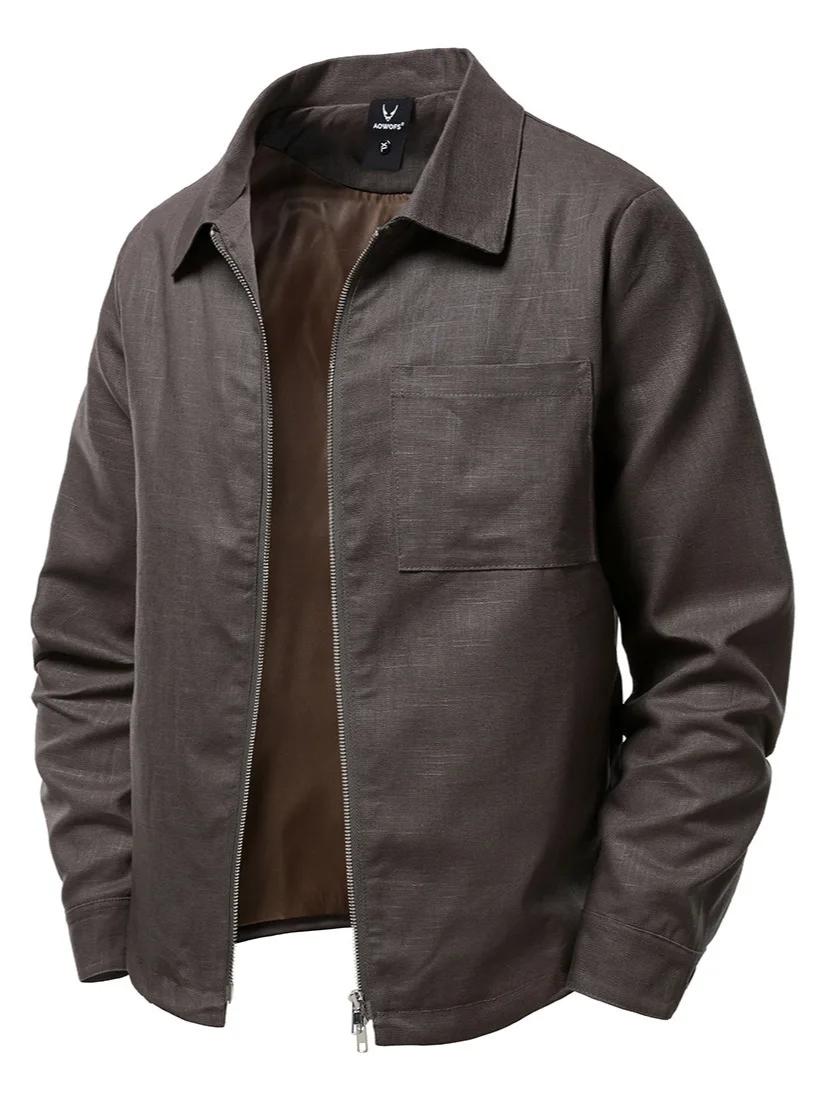 Veste en lin hommes Cargo manteau col rabattu Sport tendance mode pardessus affaires quotidien mâle
