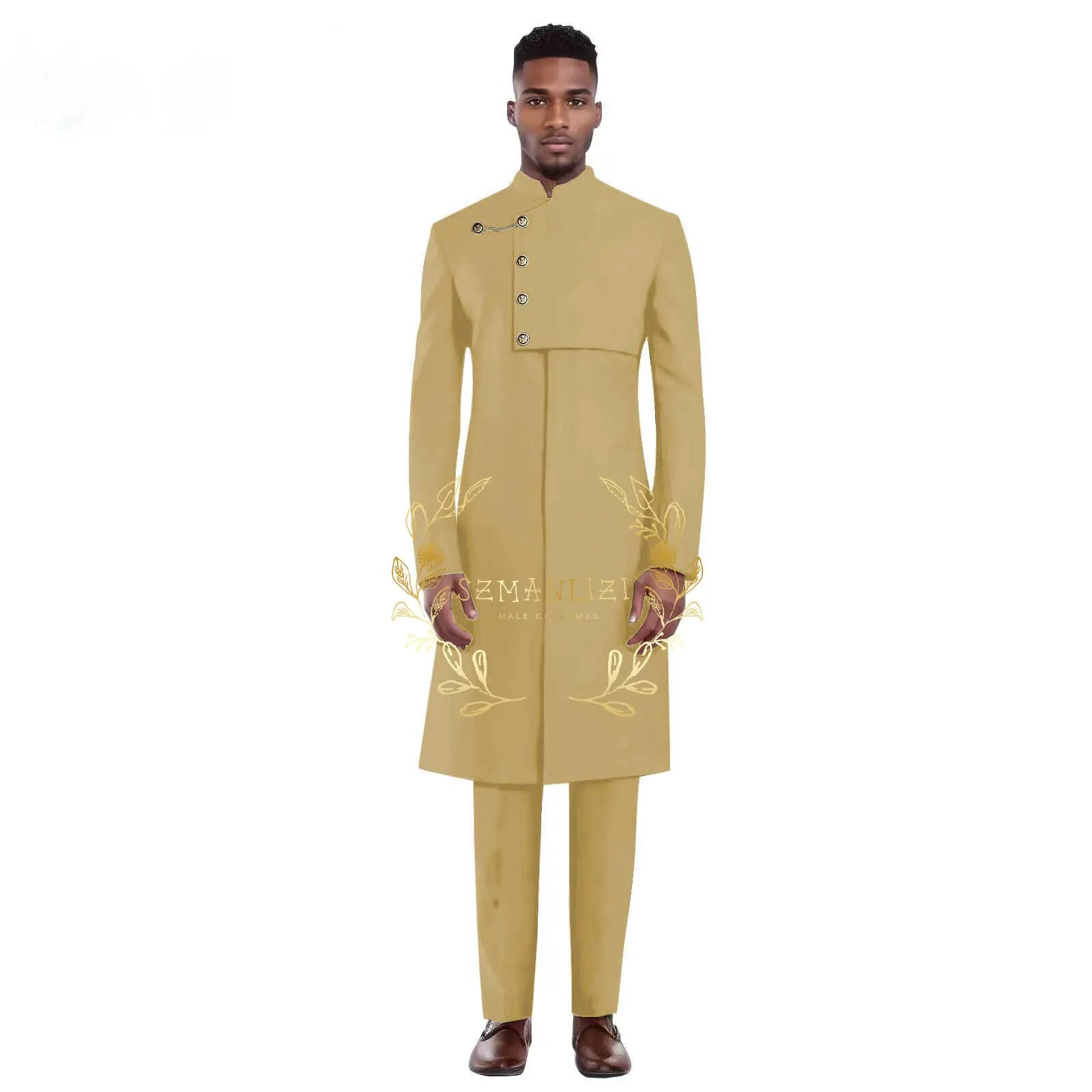 Ensemble 2 pièces manteau Long bleu Royal pour hommes