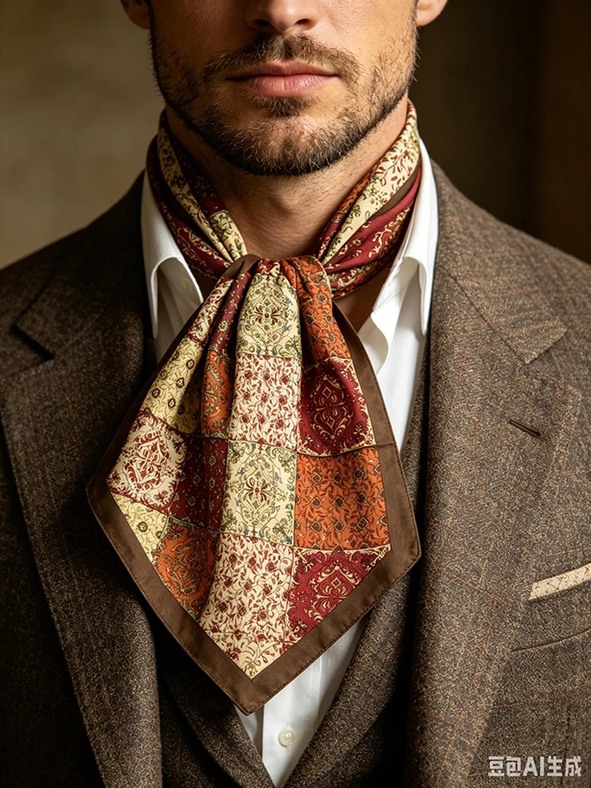 Écharpe de luxe homme soie de mûrier vintage imprimée pour hommes quatre saisons décontracté