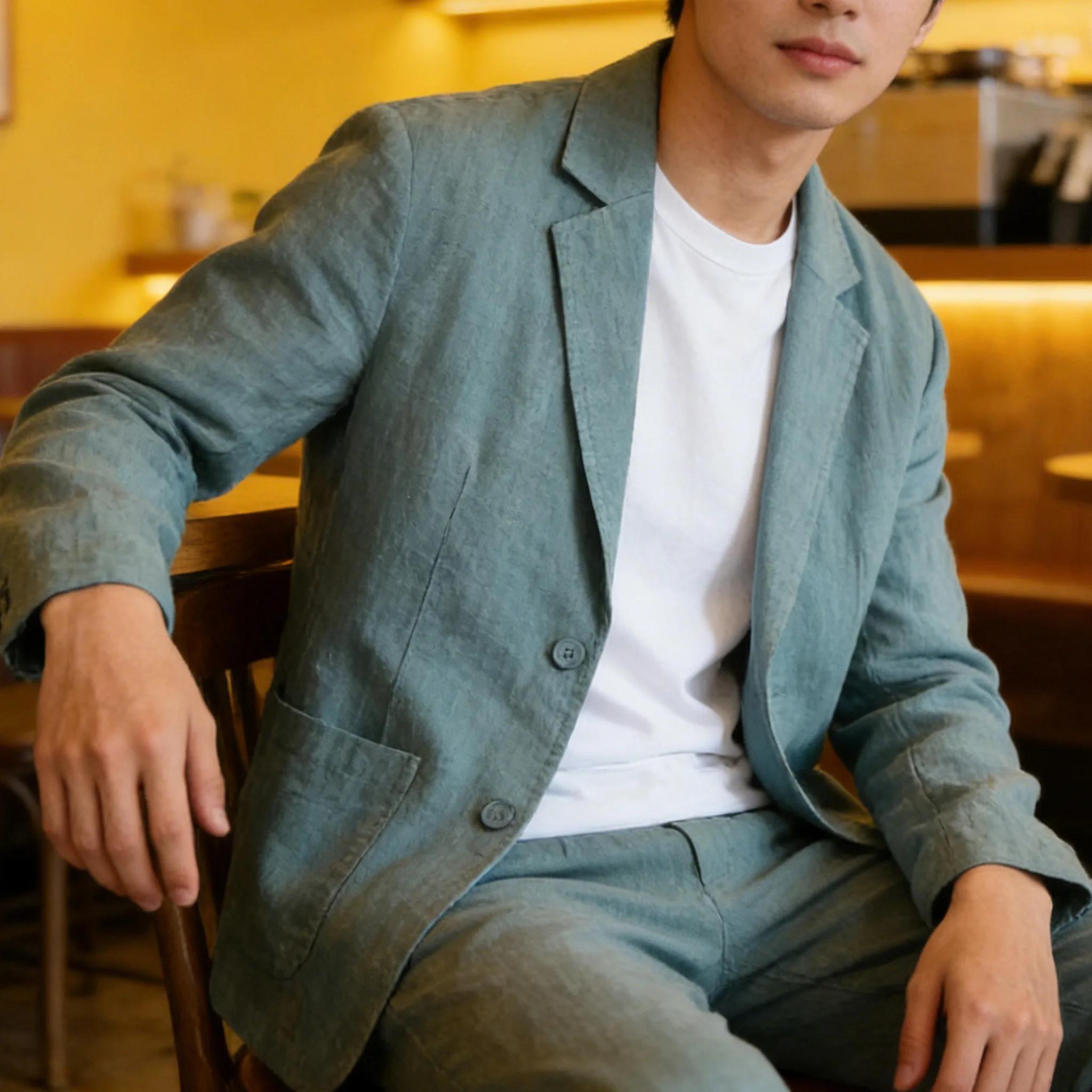 Blazer en coton et lin pour homme