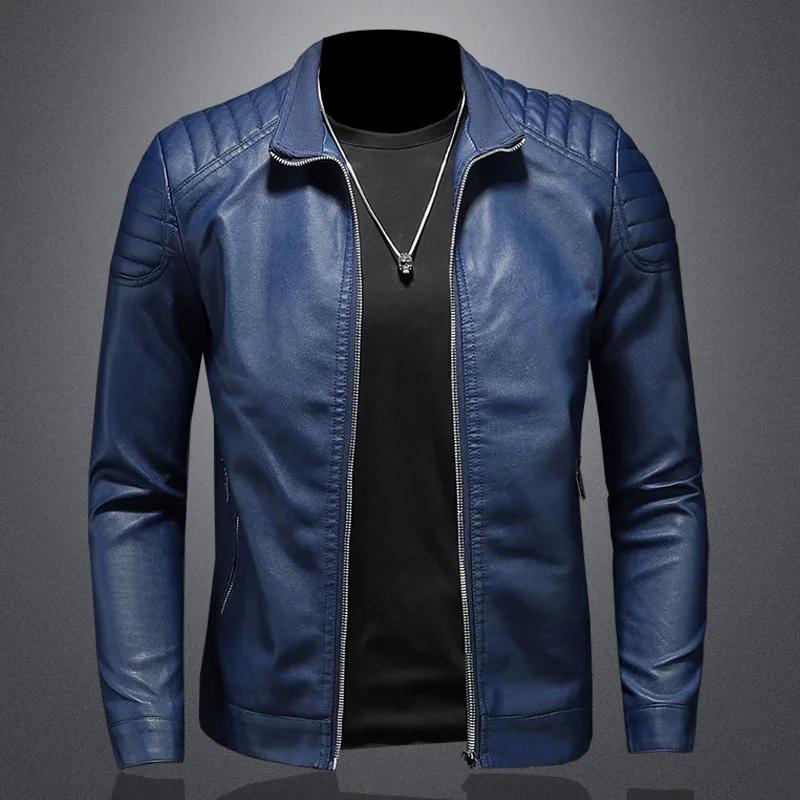 Blousons en cuir PU slim pour hommes