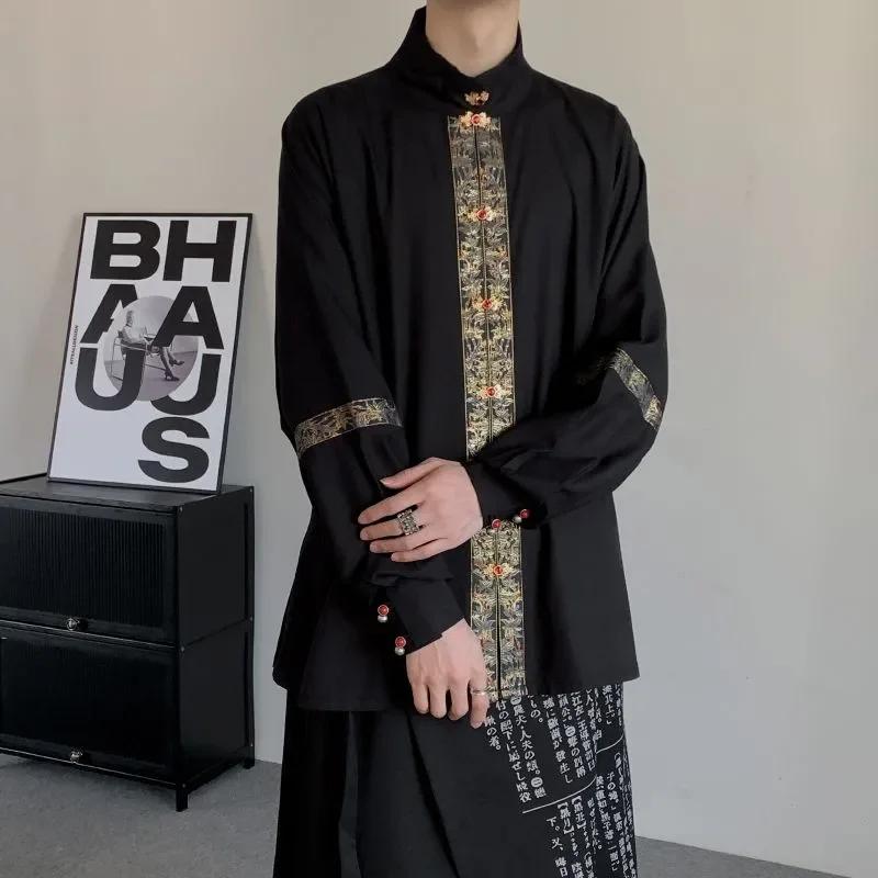 Chemise noire de Style chinois pour hommes
