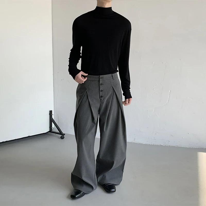 Automne hommes boucle Design costume pantalon de luxe taille haute rayé robe