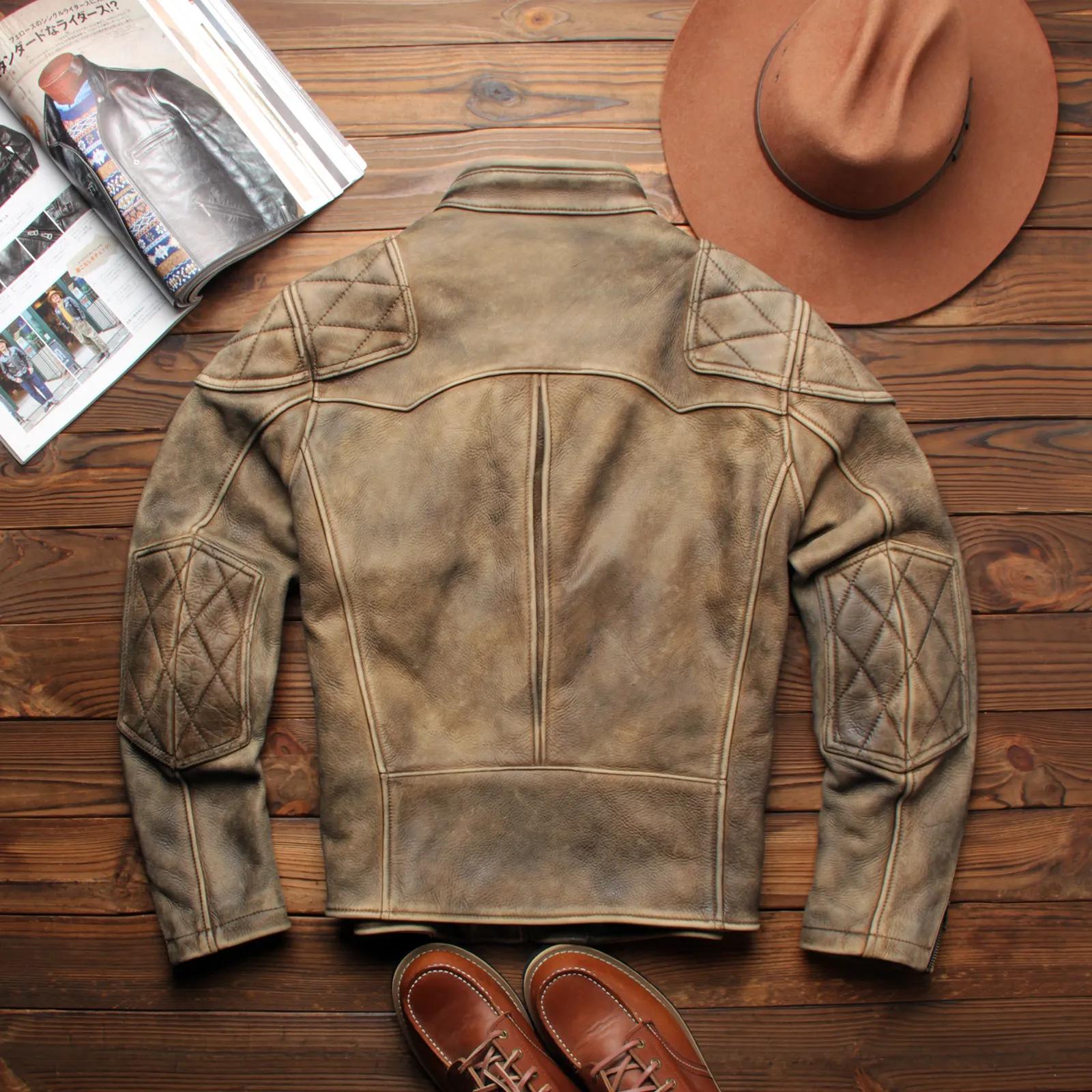 Veste en cuir d'hiver kaki pour homme