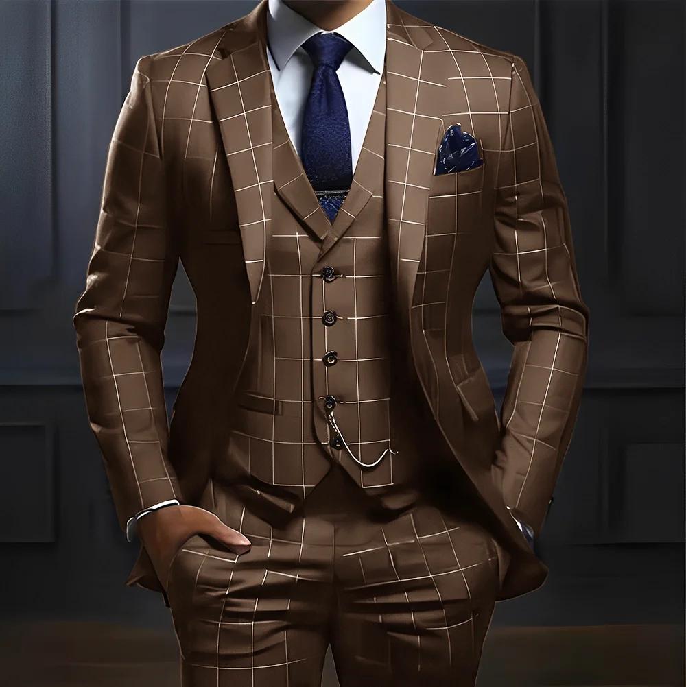 Costume 3 pièces à carreaux pour hommes
