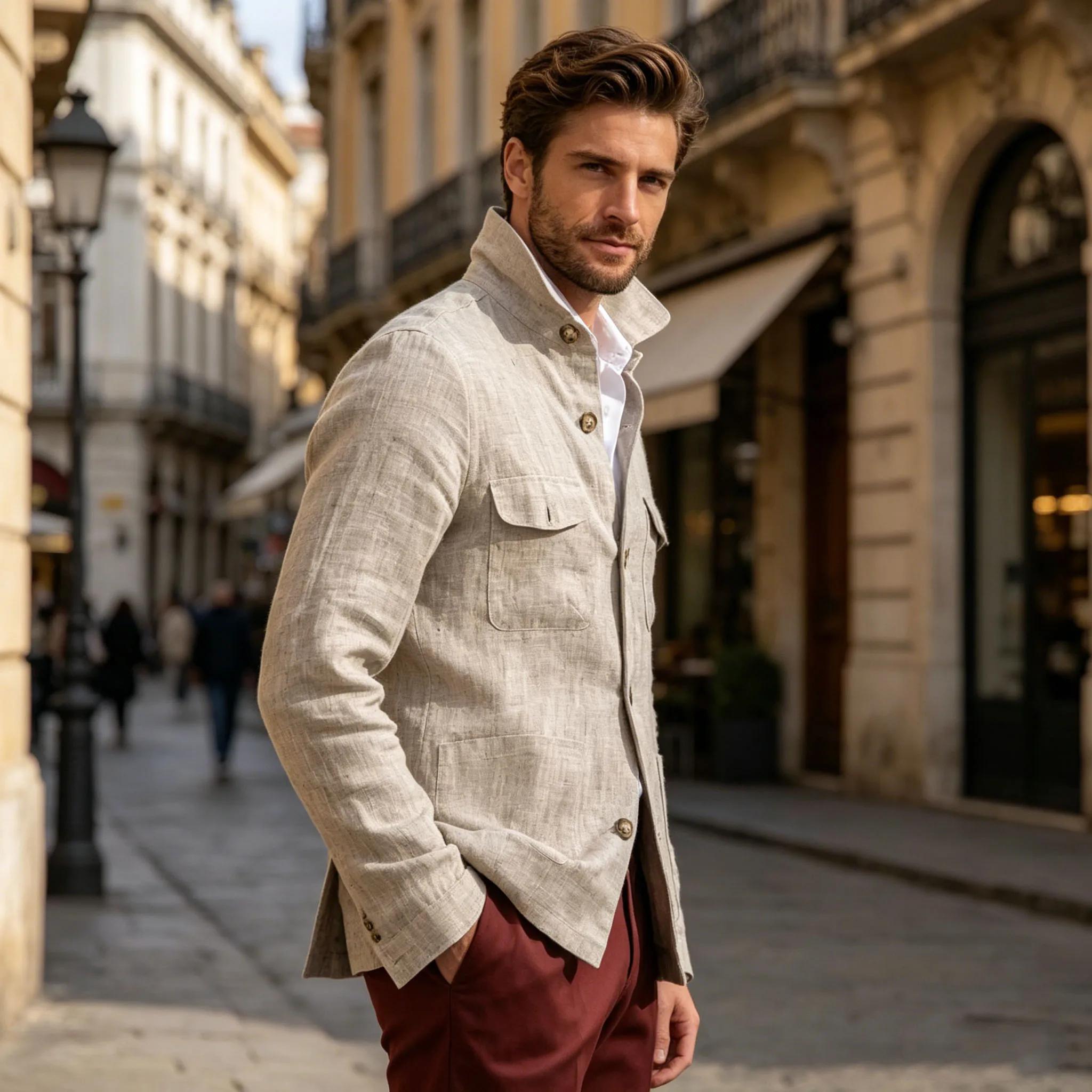 Veste Safari en Lin pour Homme