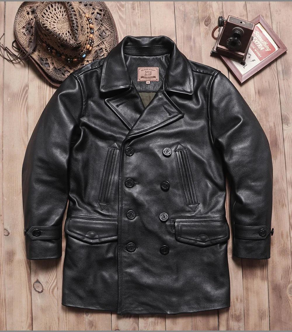 Veste en cuir noire d'hiver pour homme