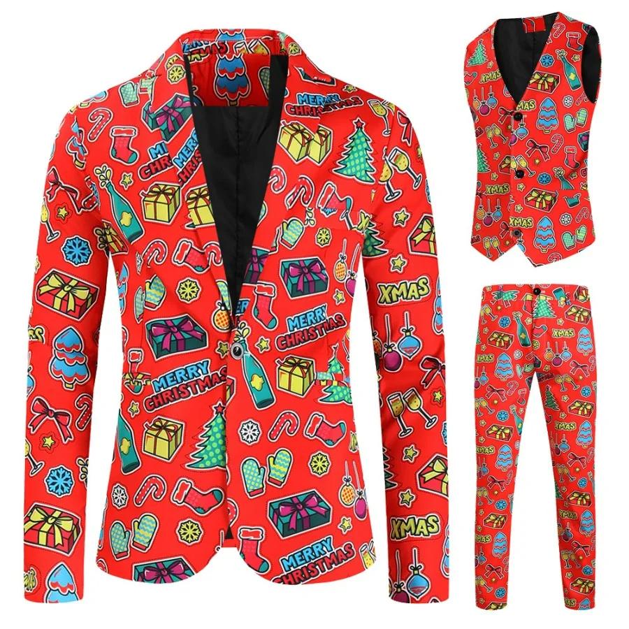 Nouveaux hommes 3 pièces ensembles de noël blazers + gilet + pantalon 2026