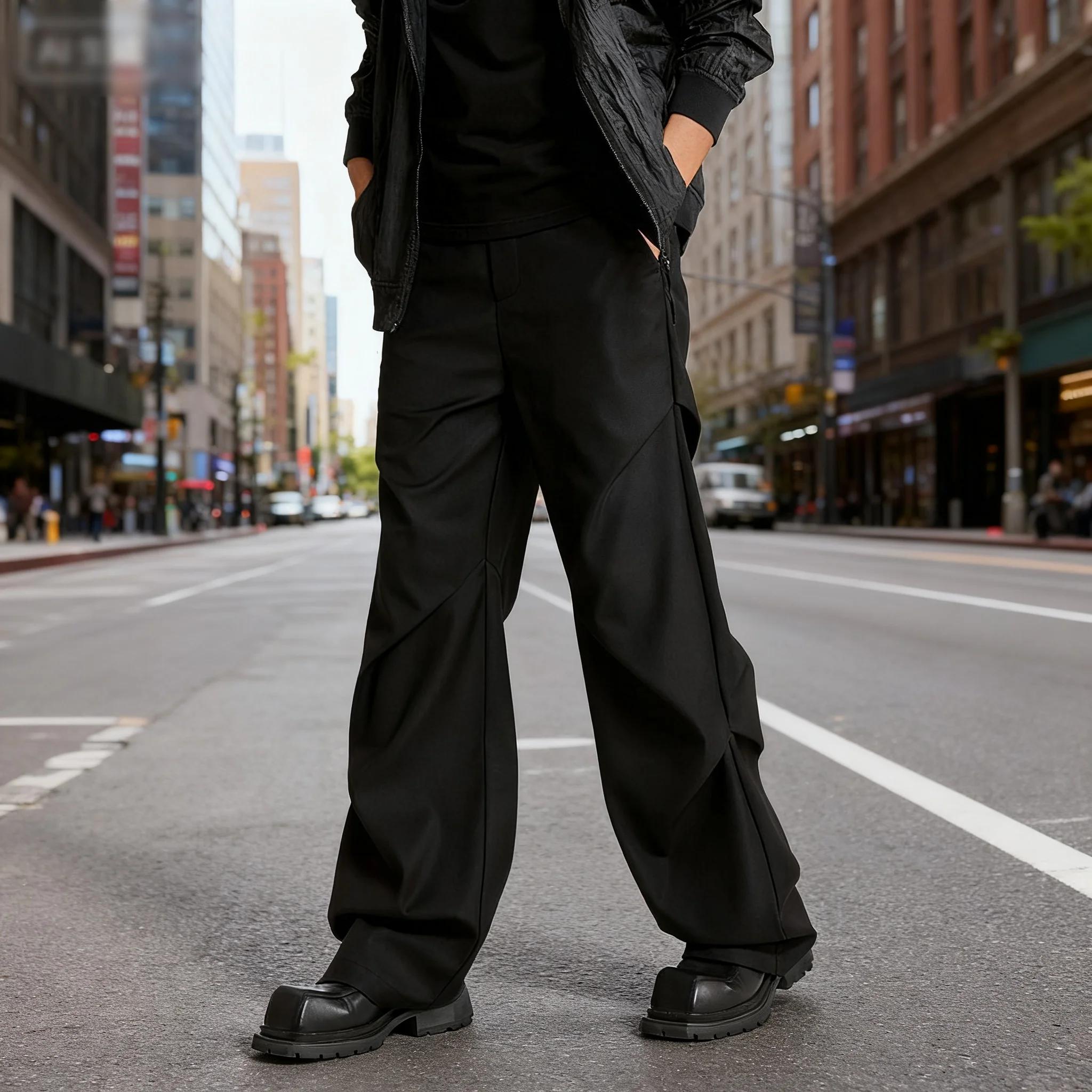 Pantalon de costume froissé légèrement évasé pour hommes en automne