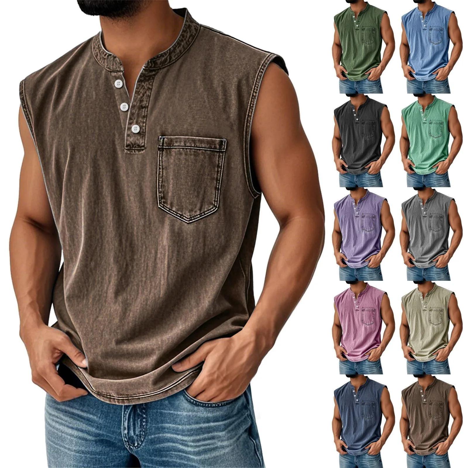 Gilet sans manches vintage délavé pour homme