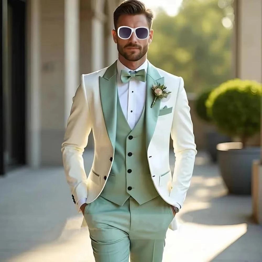 Costumes de mariage formels pour homme blancs et vert menthe