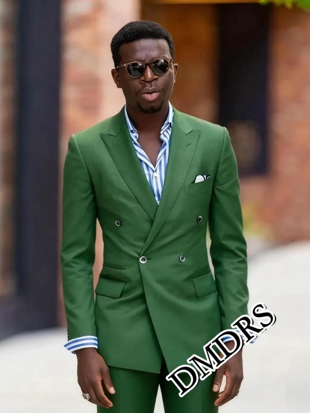 Ensemble de costume vert à Double boutonnage pour hommes