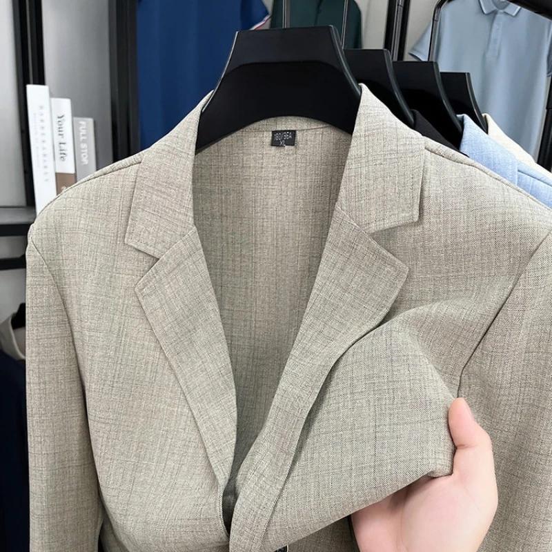 Blazer en mélange de lin pour hommes – Veste légère beige de style vintage M-3XL printemps-automne Texture respectueuse de toucher