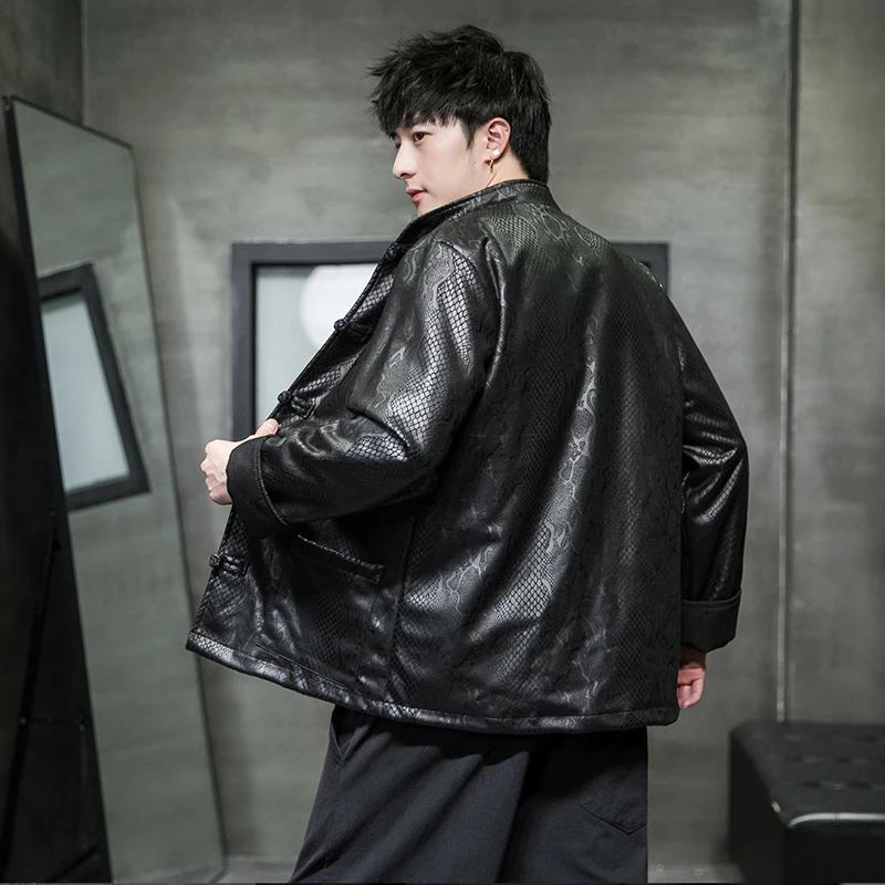 Nouveau Style Chinois Printemps Automne Veste pour Hommes Mode en peau de Serpent Jacquard Daim Velours Hanfu