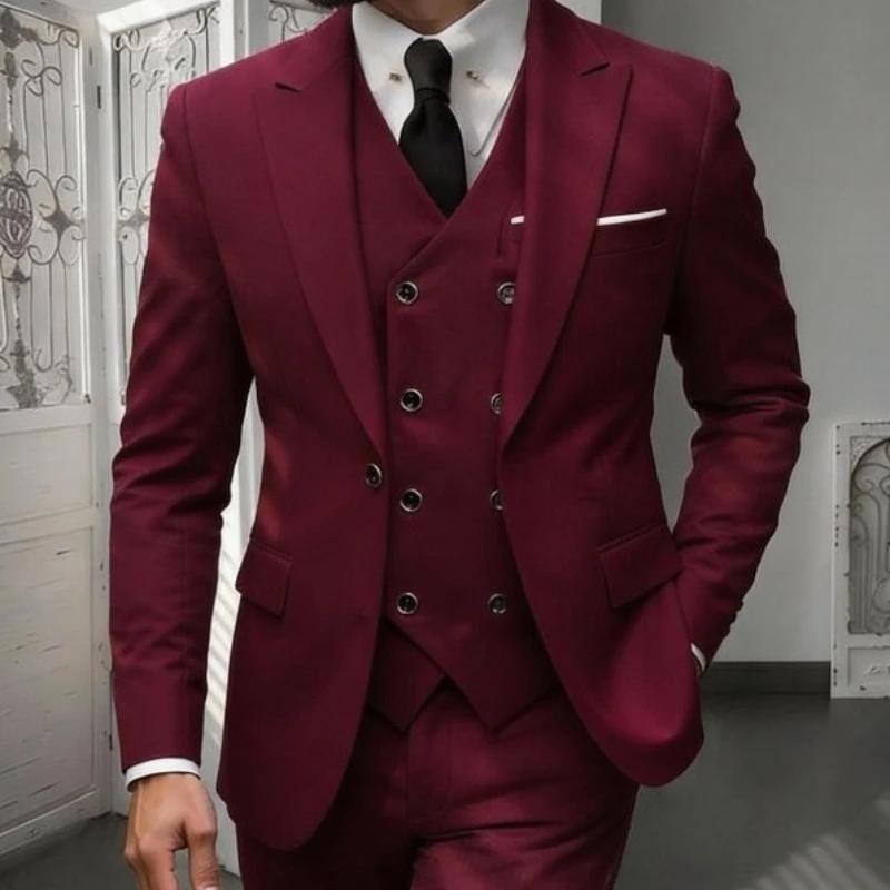 Ensemble de costume classique 3 pièces pour homme - Blazer ajusté à revers crantés avec gilet et pantalon