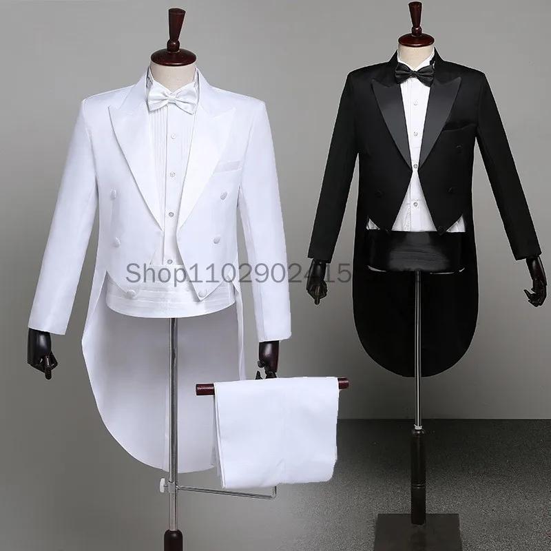 Manteau de queue de revers noir brillant classique pour hommes