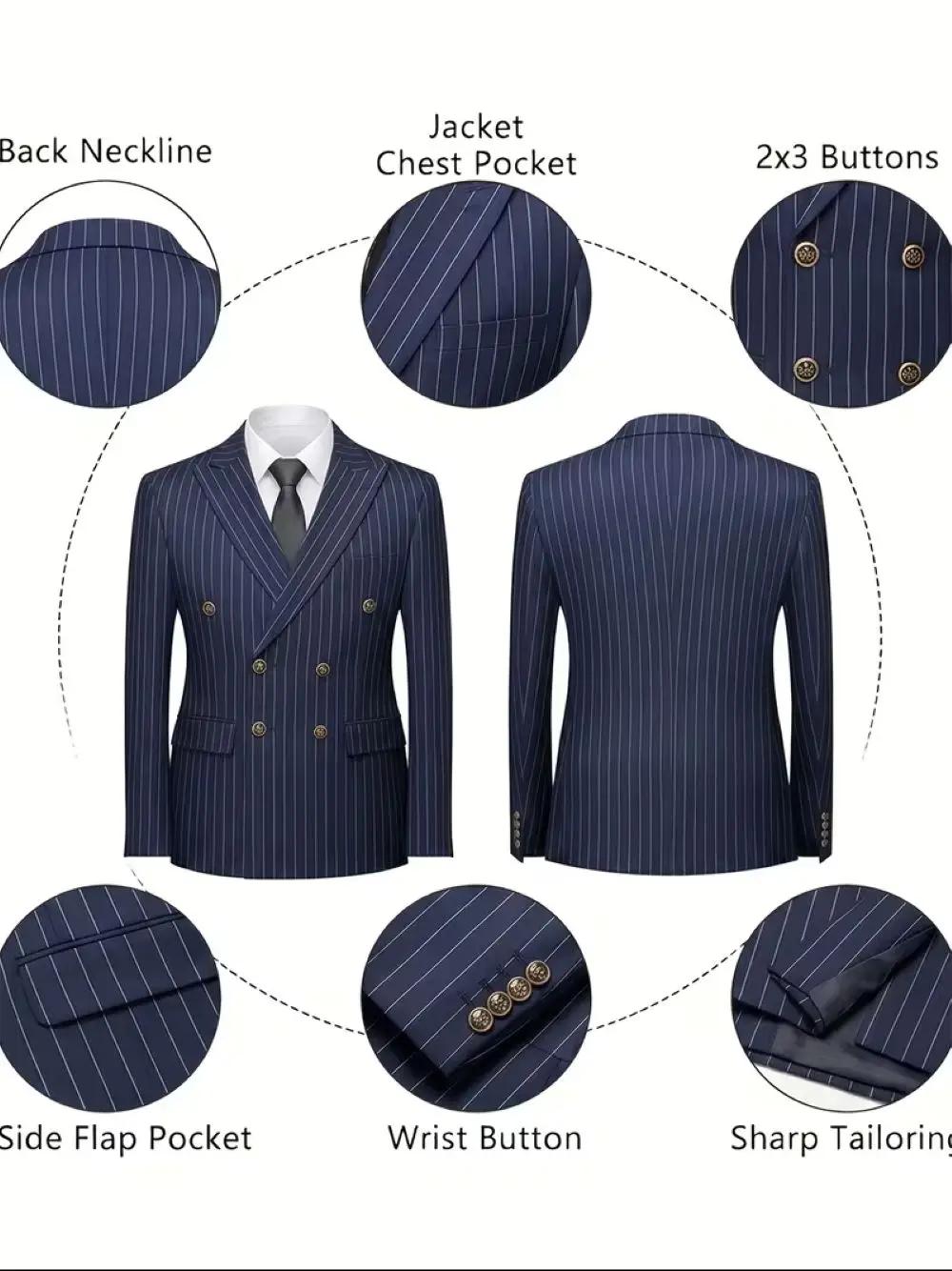 Blazer croisé rayé bleu marine pour homme