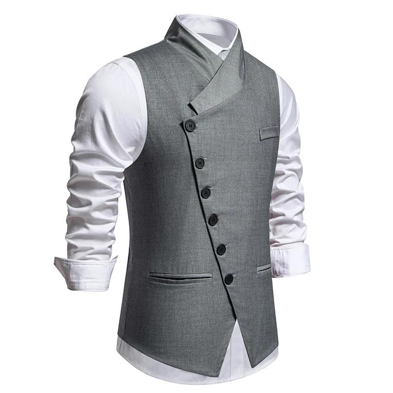 Gilet de mariage et de fête pour hommes avec patte avant diagonale et fermeture à bouton unique