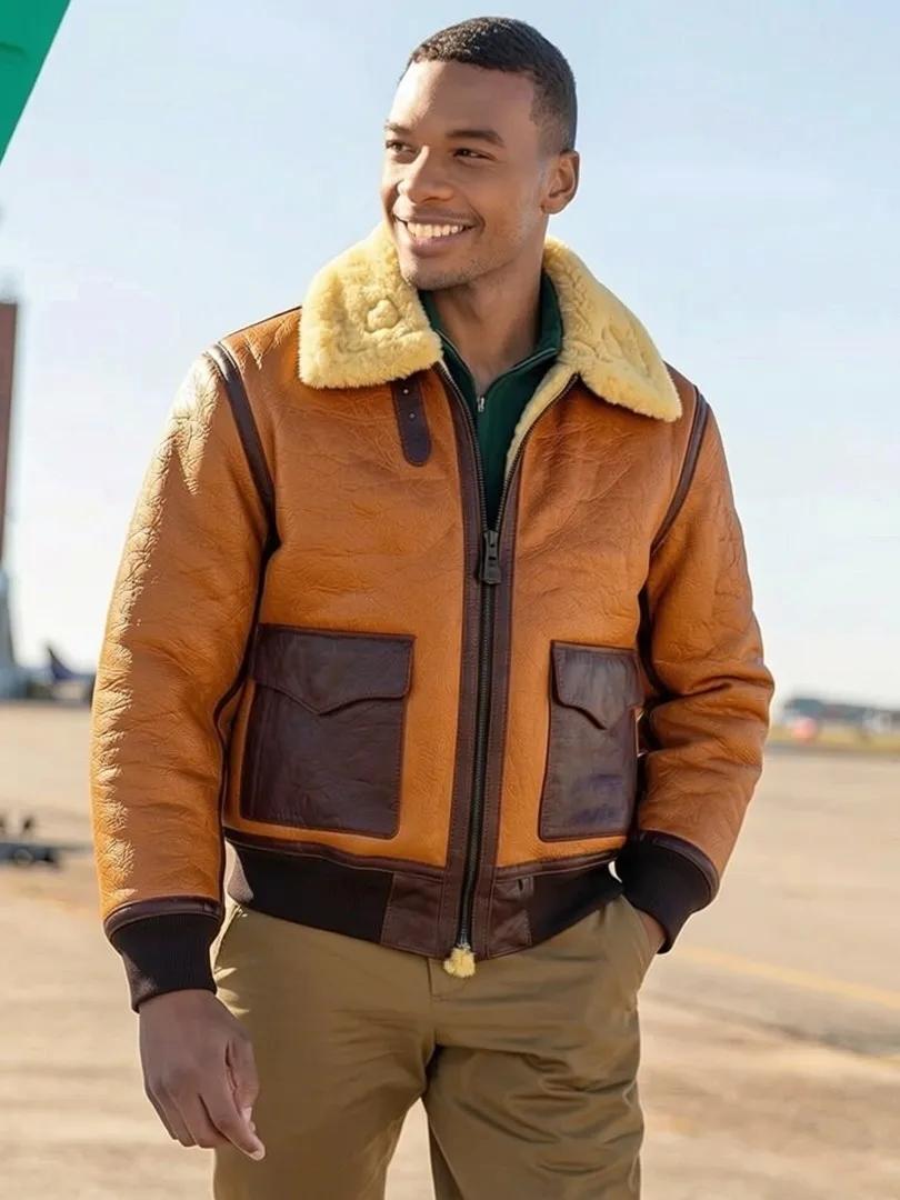 Veste en peau de mouton véritable pour homme
