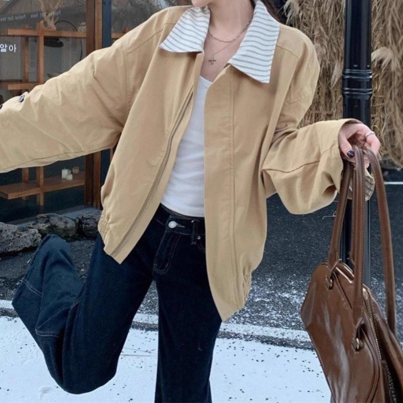 Veste kaki à col rayé Vintage pour hommes