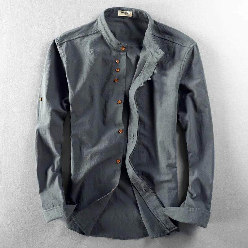Chemise en lin pour homme de style chinois à col mandarin