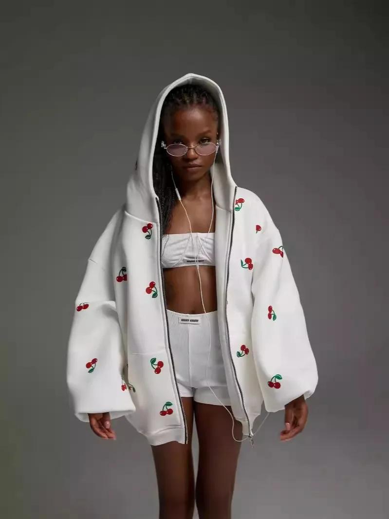 JHJN – veste à capuche imprimée cerise pour femme