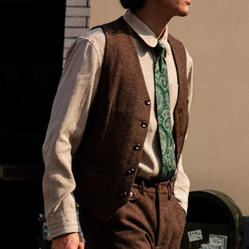 Gilet de costume en Tweed rétro britannique pour hommes