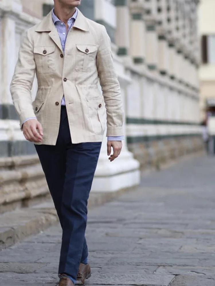 Veste à simple boutonnage pour hommes avec poches
