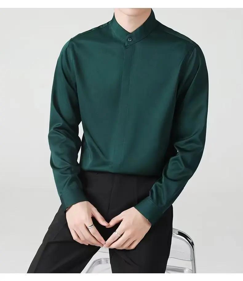 Chemise à manches longues pour homme à col mandarin