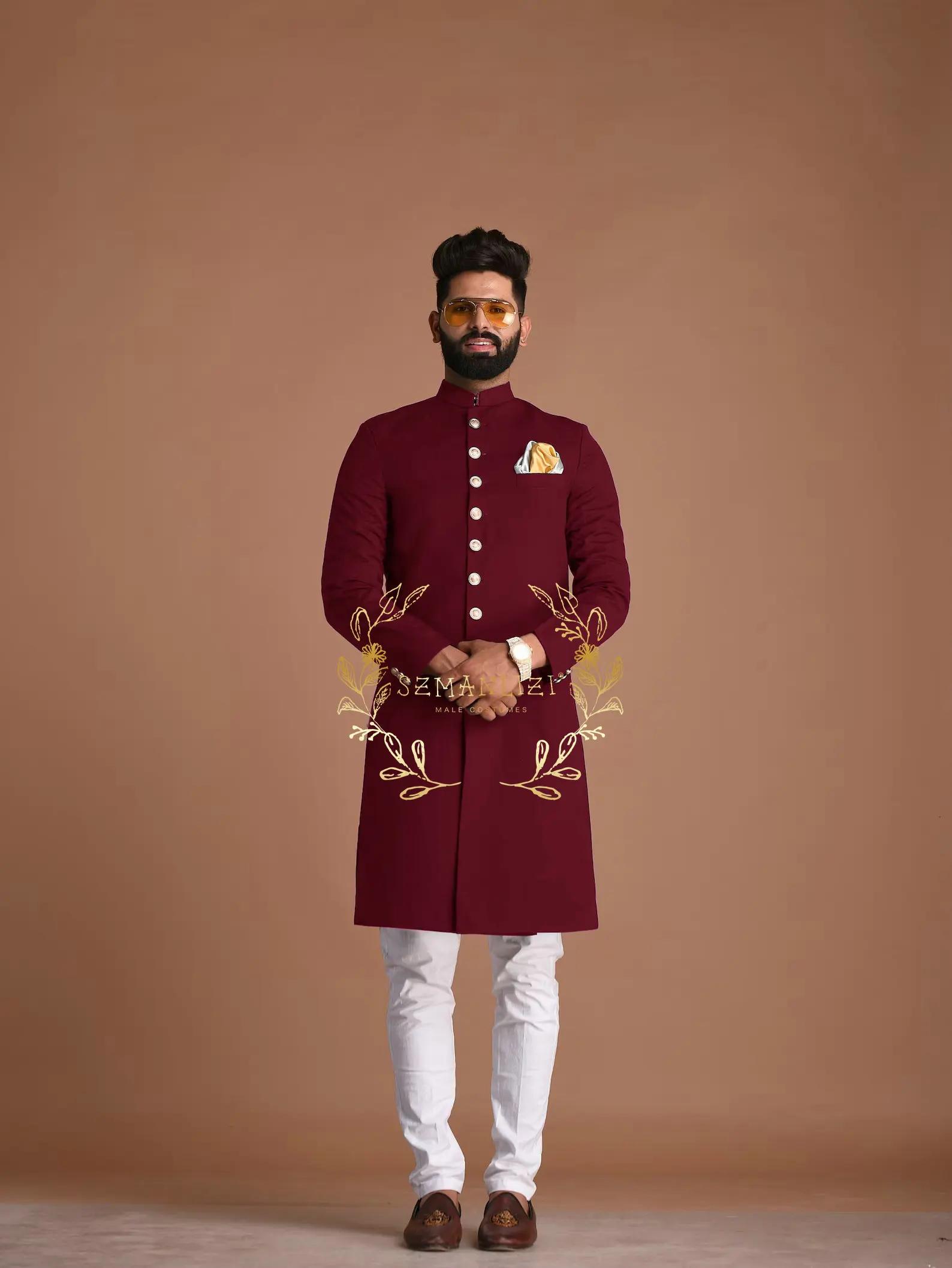 Costume Homme 2 pièces noir longue veste blanc pantalon costumes pour hommes coupe ajustée mariage smoking pour marié