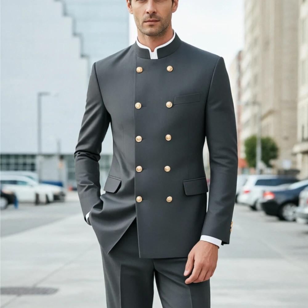 Costumes à double boutonnage pour hommes avec col montant