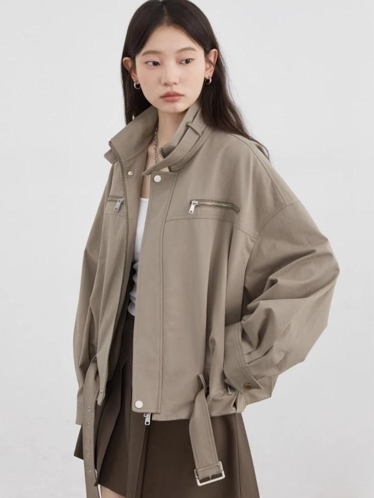 CHIC VEN mode femmes vestes Streetwear décontracté solide rétro col montant manteau court haut pour fille automne hiver 2025