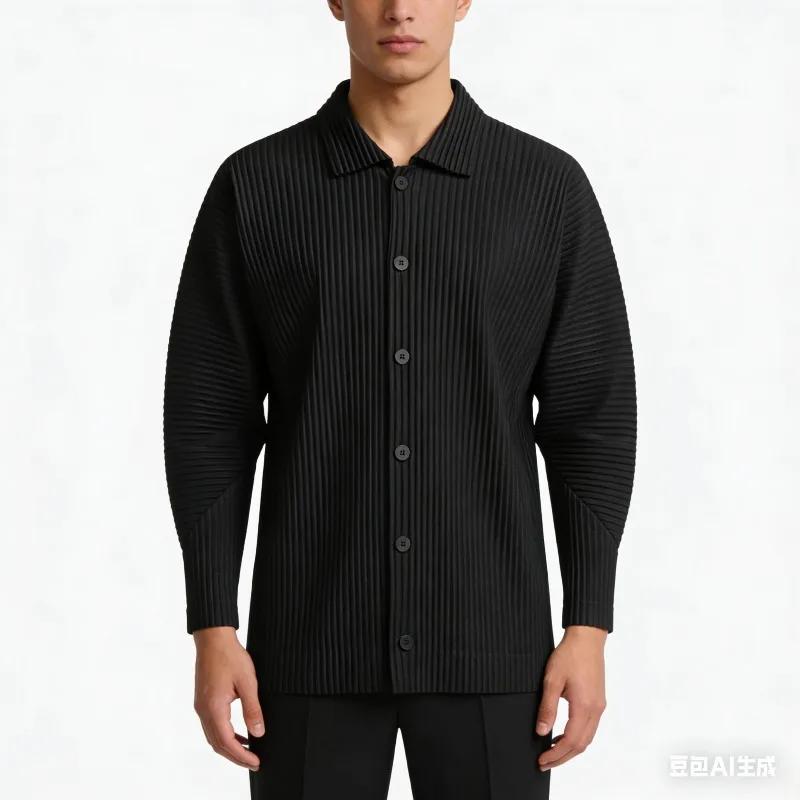 Miyake plissé Plisse chemise hommes 2026 printemps nouvelle veste à manches longues automne loisirs veste mode mince noir couleur unie hauts