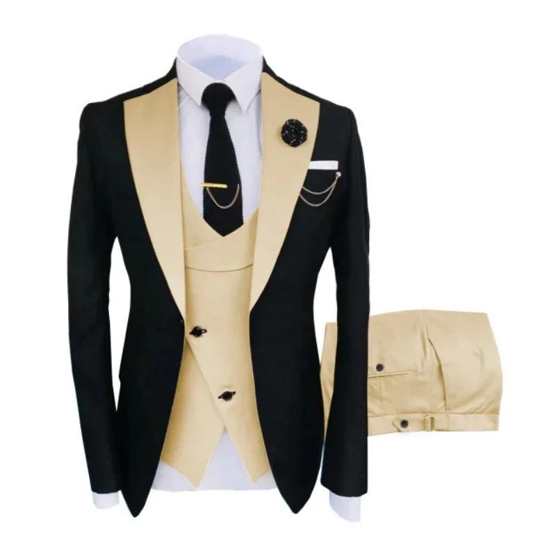 Costumes pour hommes 3 pièces sur mesure meilleur homme marié mariage smoking coupe ajustée Jacquard bicolore Blazer