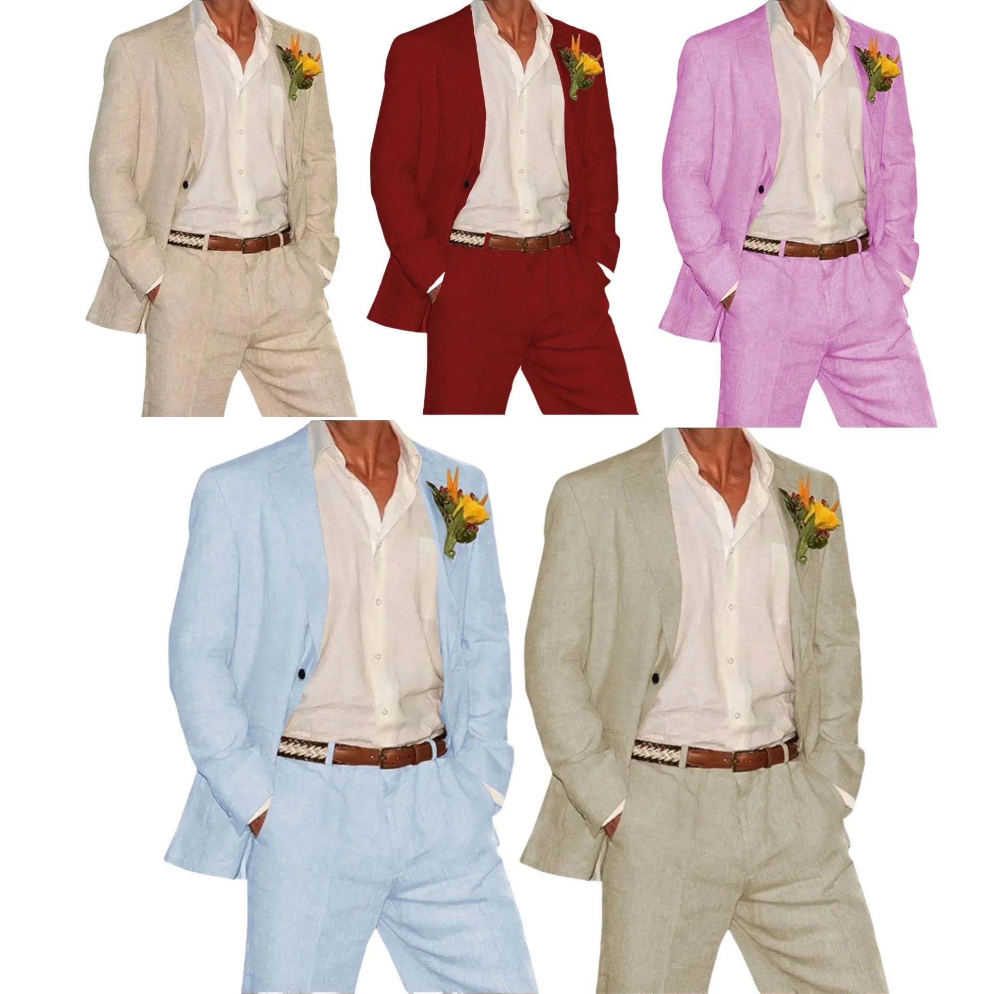 Costume en lin, ensemble blazer et pantalon 2 pièces