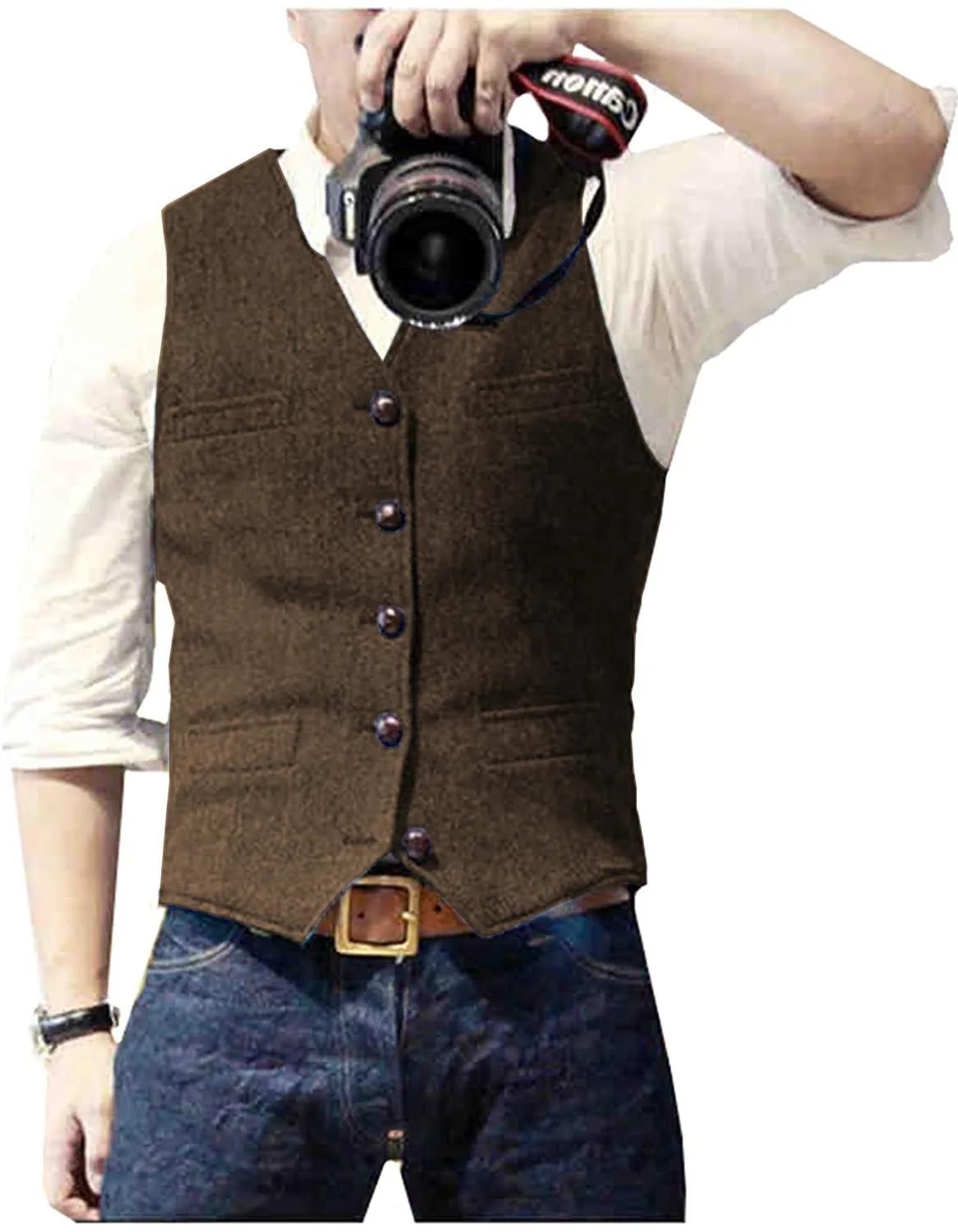 Gilet de costume pour hommes vert militaire simple boutonnage mélangé