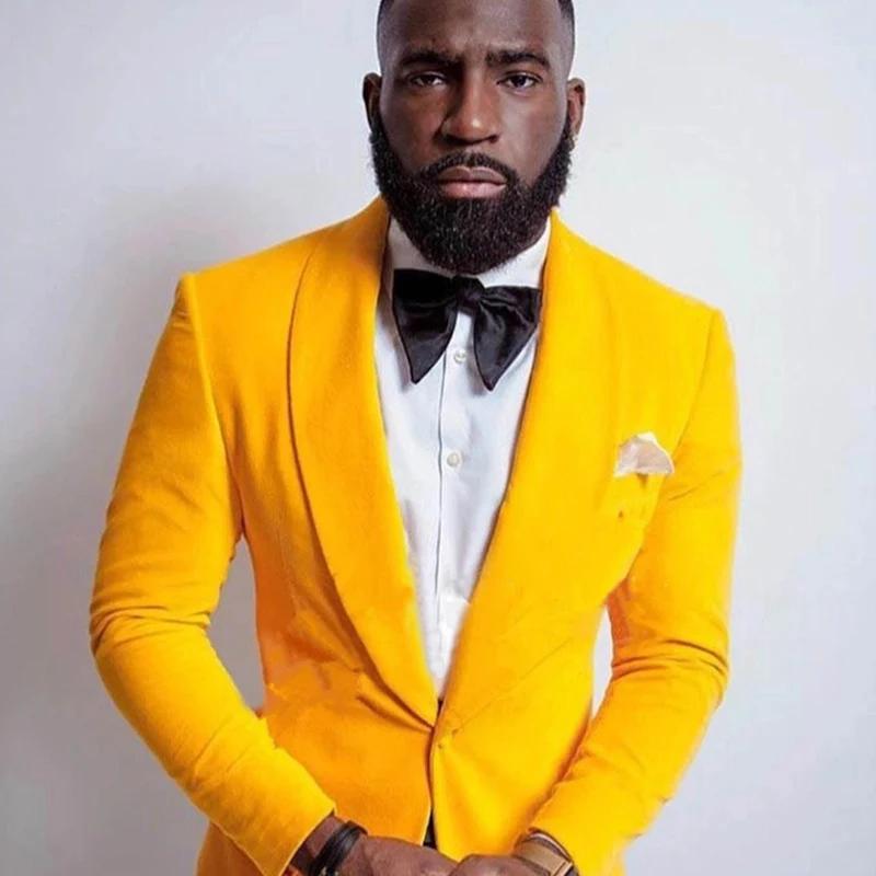 Velours jaune hommes costume veste une pièce bal Blazer pour mariage garçons d'honneur châle revers personnalisé mâle mode manteau dernier Style 2022