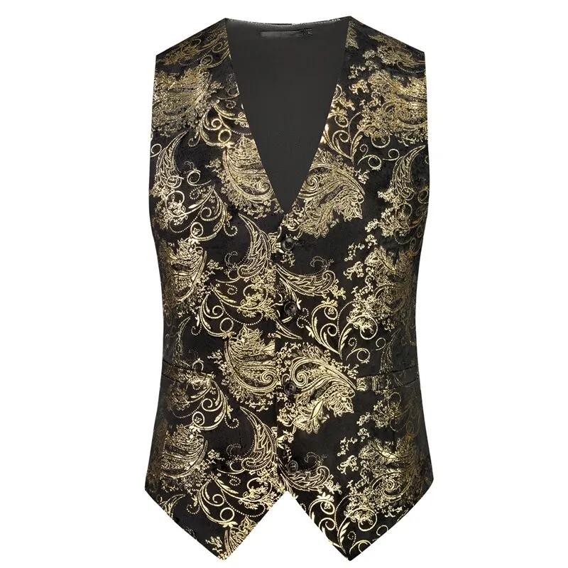 Nouveaux hommes de luxe velours costume gilet or chaud haut imprimé mode Homme affaires Social mariage bal robe de