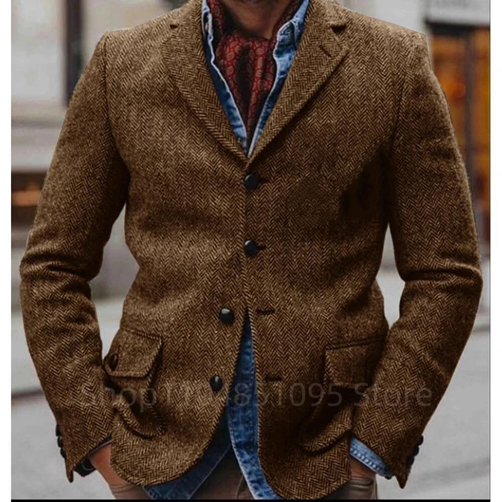 (Coat uniquement) costume marron à chevrons pour hommes