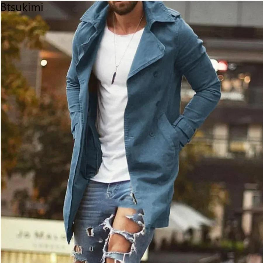 2026 hommes revers Trench manteau automne hiver chaud pardessus
