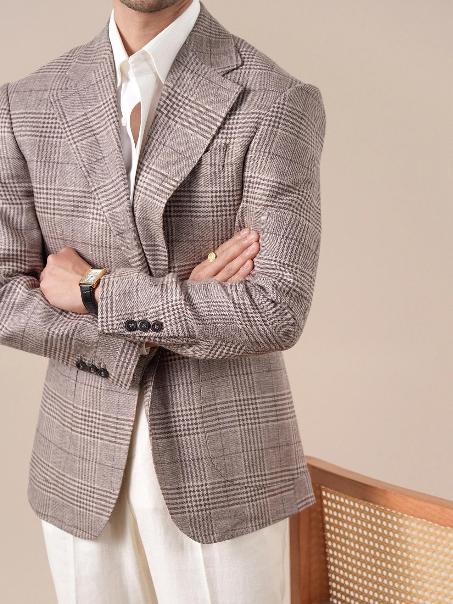Blazer en lin à carreaux Prince italien pour homme